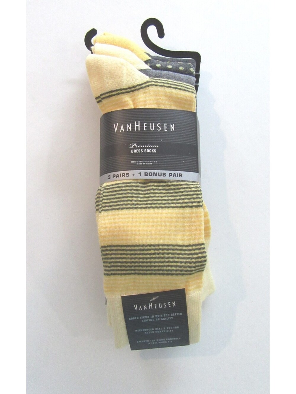 Van Heusen Premium Crew Dress Socks Yellow Striped / Grey 4 Pack NWT